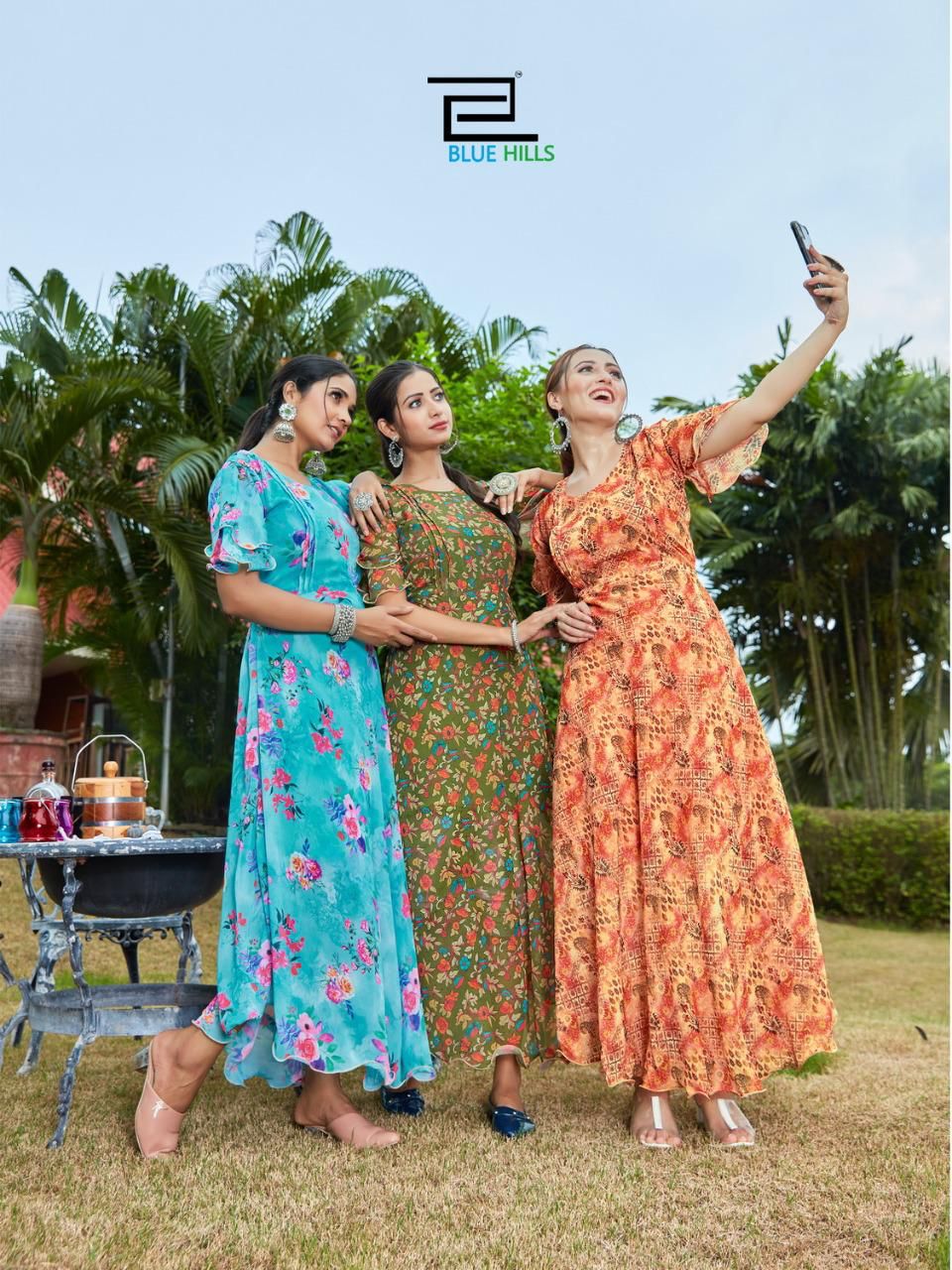 Blue Hills Big Bull 3 Ethnic Wear Fancy Designer Chiffon Digital Print  Anarkali Kurti Collection
